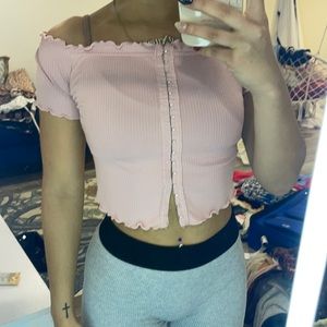 Pink Size M Clip Up Crop Top Off the Shoulder